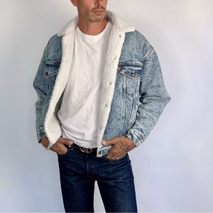 Vintage 80s 90s Levi's Acid Washed Sherpa Lined Denim Jean Jacket • Sz Unisex S